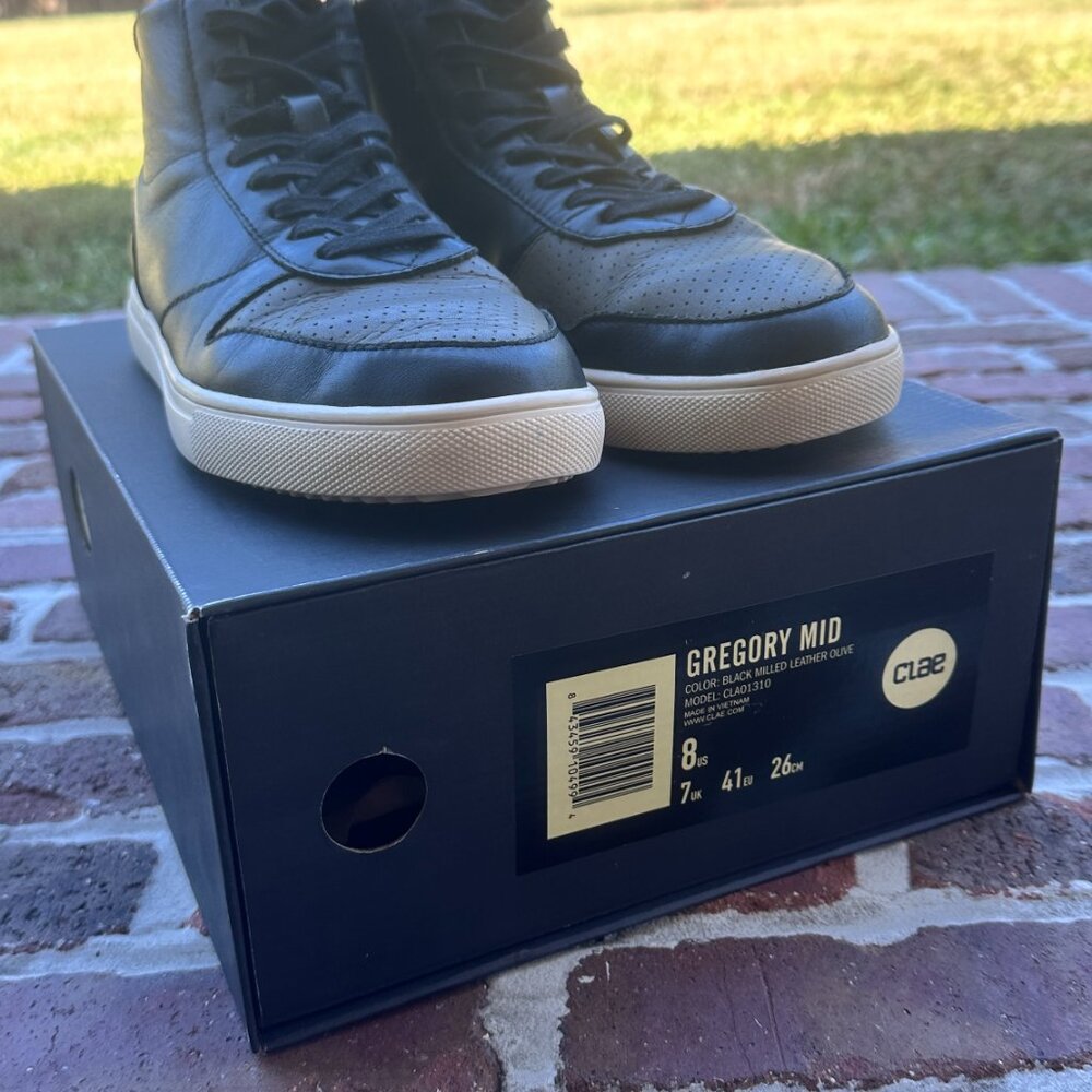 Clae Gregory Mid Black Milled Leather Olive Mens Size 8 In Original Box View 3